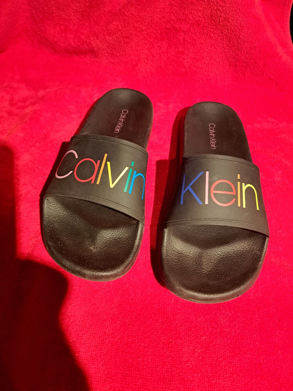 Calvin Klein Black Kids' Slide Sandals with Multicolor Logo